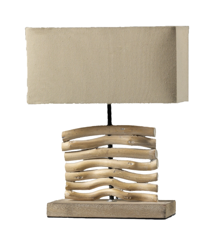LAMPADA DA TAVOLO "MARICA" IN LEGNO E STOFFA, E27